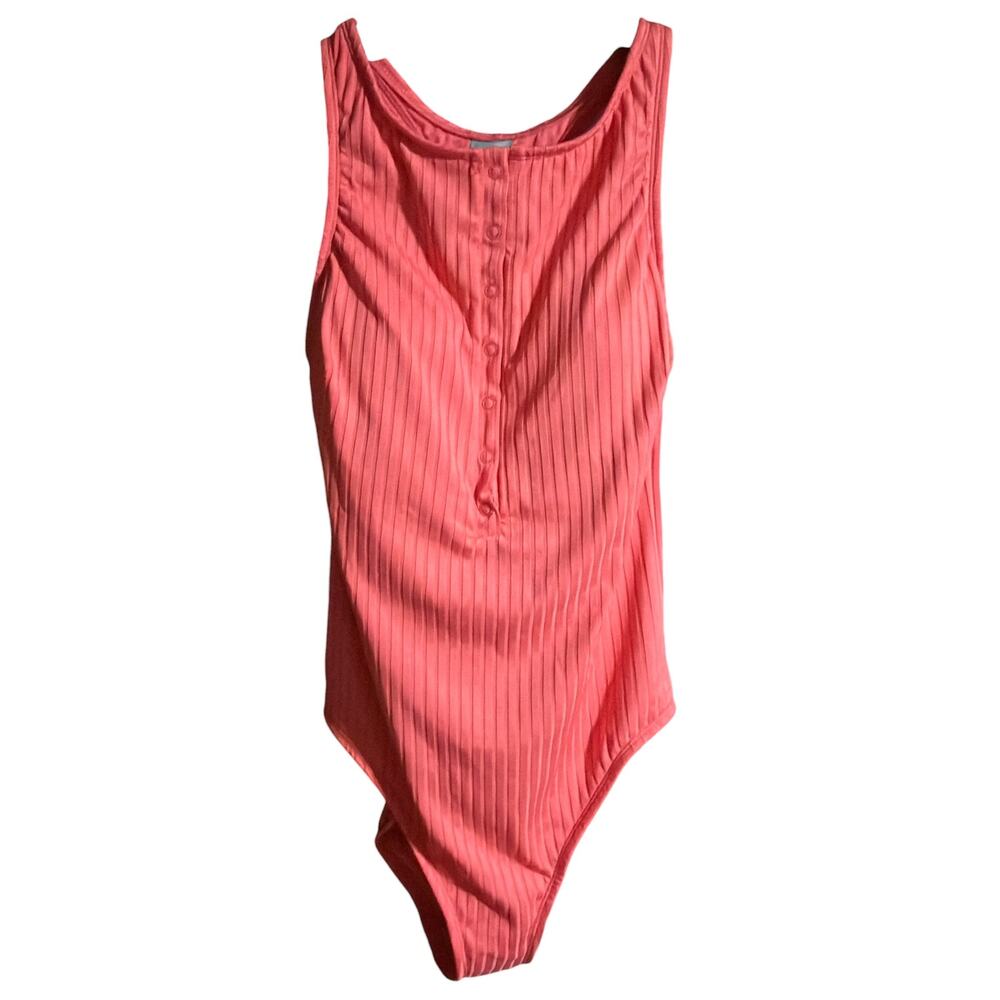 Shade & Shore NWT Ribbed Henley One Piece Swimsuit Coral Medium